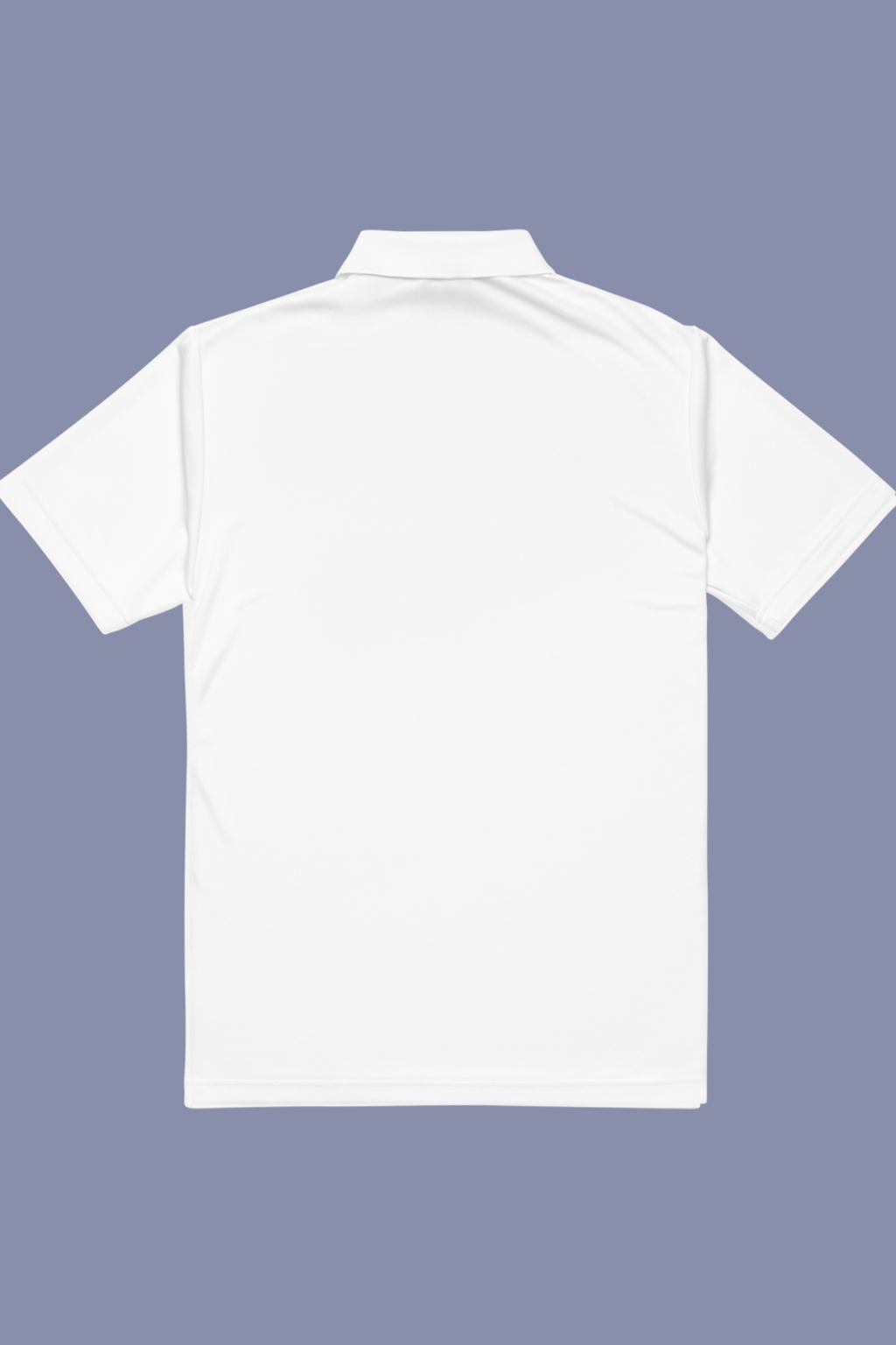 "Back view of Adidas premium white polo shirt – P. Anchor edition"