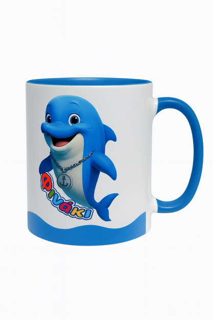 «Κεραμική κούπα Φινάκι με παιδική εικονογράφηση, λευκό και μπλε χρώμα»