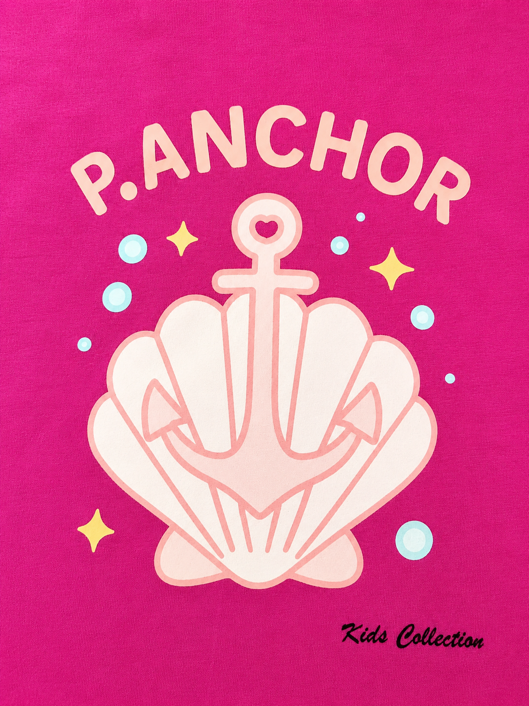 Pink shirt with anchor and shell design on a pink background, featuring 'P. Anchor' branding.