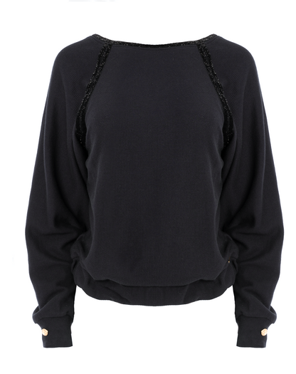 Awarded Sustainably Navy Style raglan sleeve with V-Neckline and black lace on back