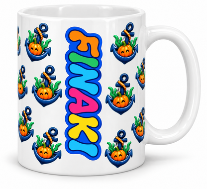 Finaki Halloween Anchor & Pumpkin Mug – White
