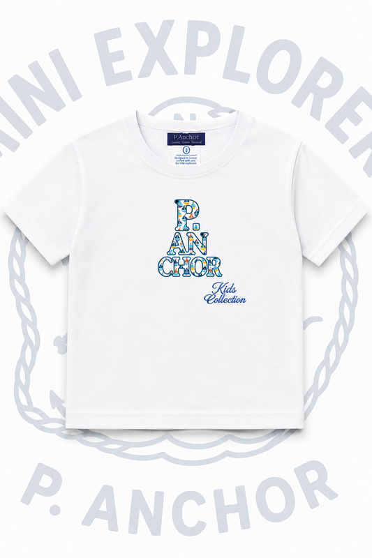 White t-shirt with 'P. Anchor' branding on a white background