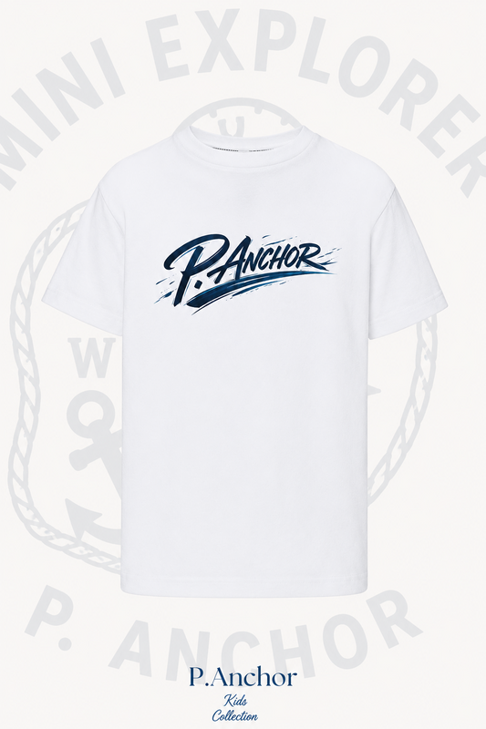 White t-shirt with 'P. Anchor' logo on a white background