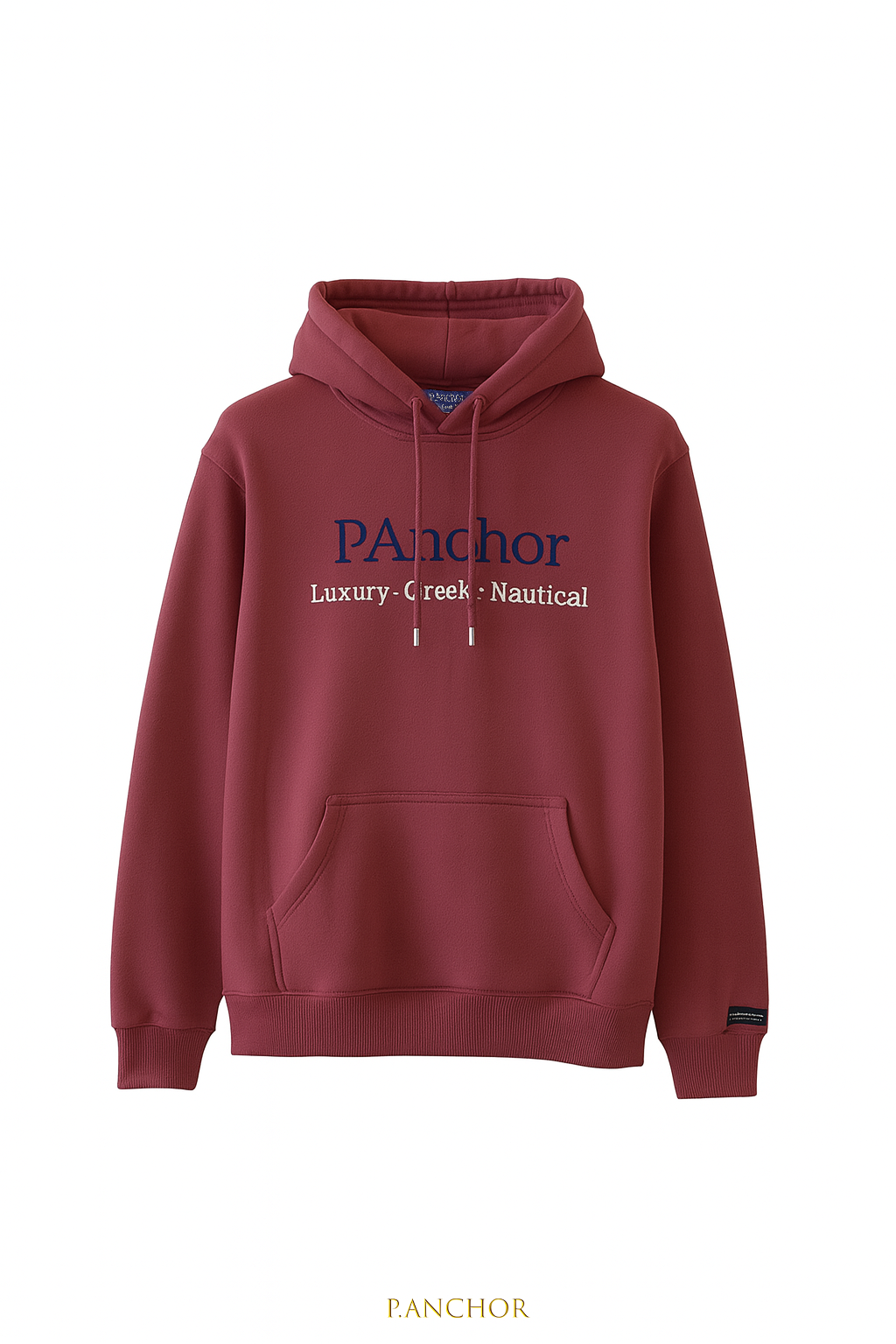 Burgundy hoodie with embroidered P.ANCHOR logo – luxury nautical unisex sweatshirt