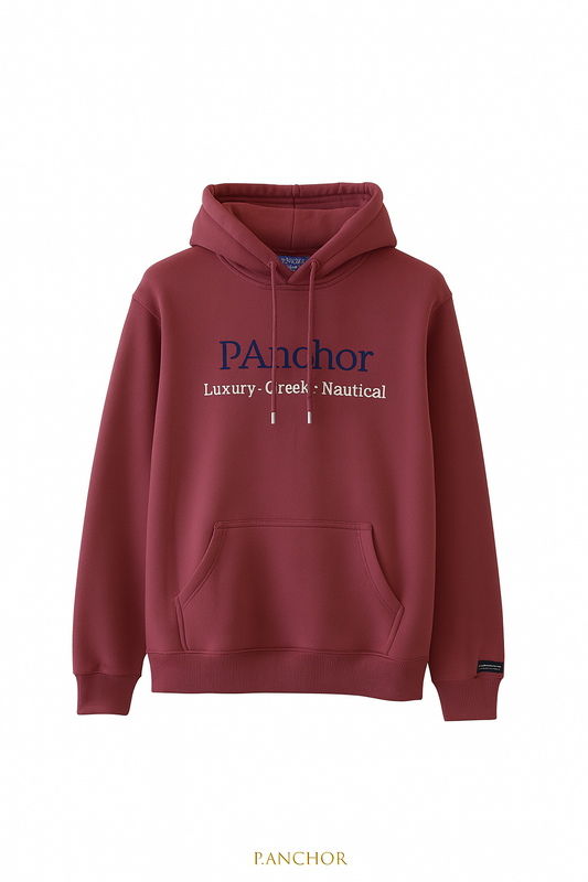 Burgundy hoodie with embroidered P.ANCHOR logo – luxury nautical unisex sweatshirt