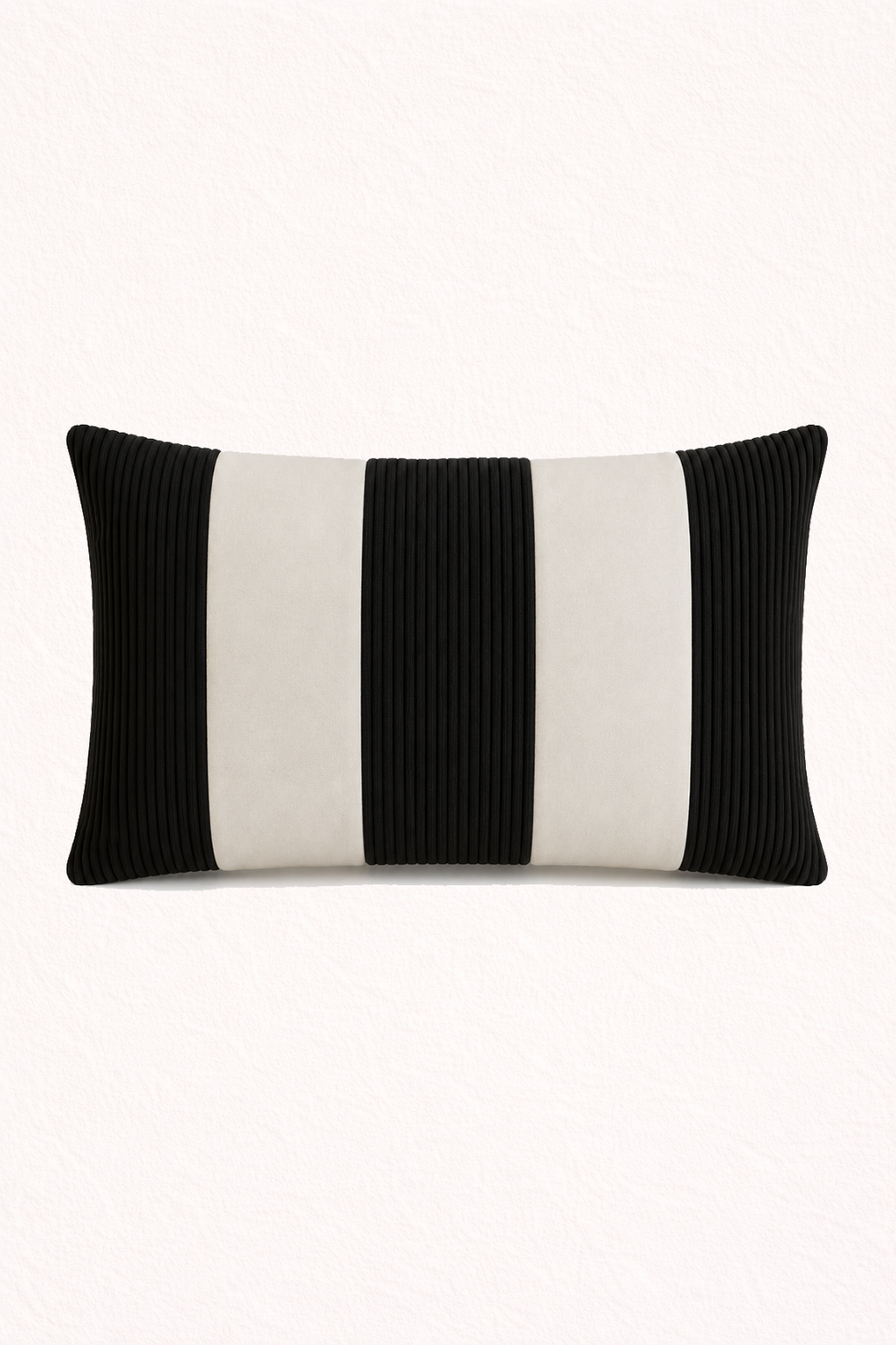 Black and white striped pillow on a white background