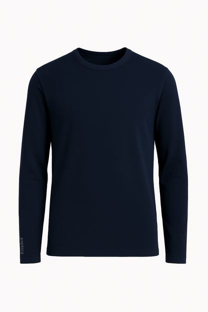 Navy long-sleeve shirt on a white background