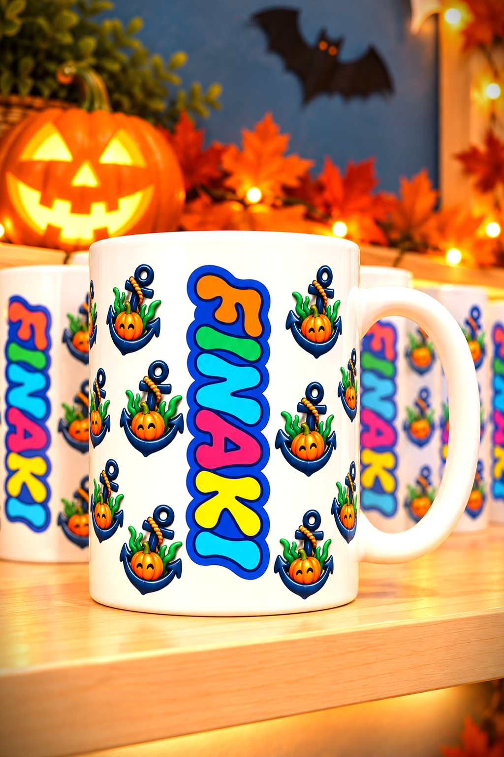 Finaki Halloween Anchor & Pumpkin Mug – White
