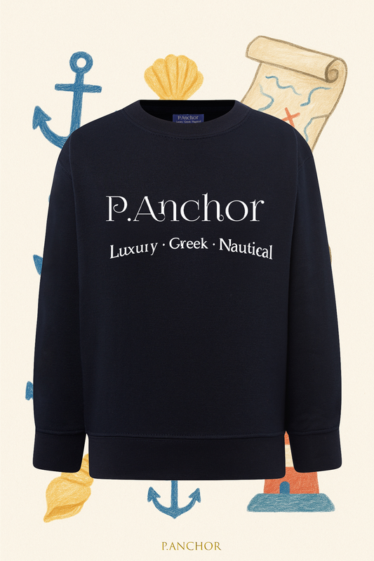 Navy P.ANCHOR kids sweatshirt with large Luxury Greek Nautical logo