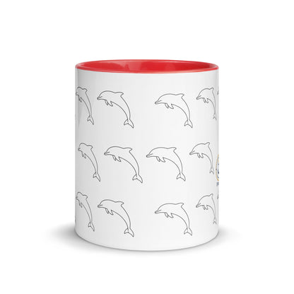 P"P. Anchor nautical ceramic mug in white and red with dolphin pattern"roduct mockup