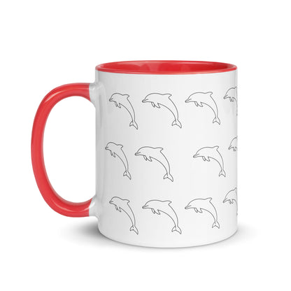 "P. Anchor nautical ceramic mug in white and red with dolphin pattern"