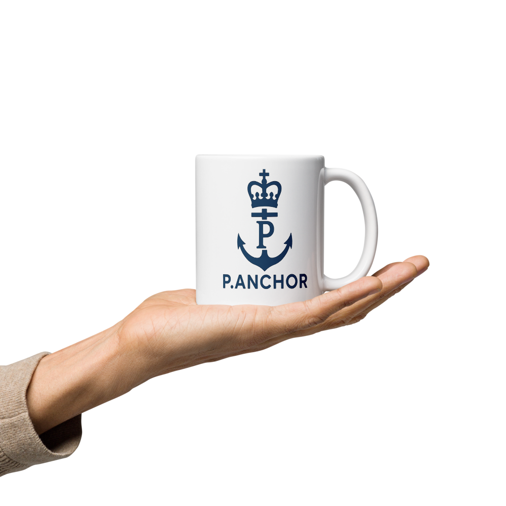P.ANCHOR Royal Anchor Logo Mug – Luxury White Nautical Cup